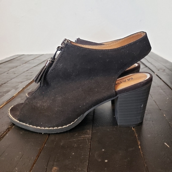 Madeline Girl Black Suede Heels Zipper Tassel 8 - Picture 3 of 6